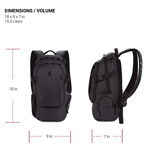 SwissGear 3598 Backpack Narrow Daypack, Dark Grey, 18-Inch