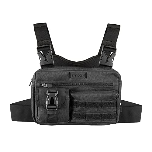 Fitdom Tactical Inspired Sports Utility Chest Pack. Chest Bag For Men With Built-In Phone Holder. This EDC Rig Pouch Vest is Perfect For Workouts, Cycling & Hiking