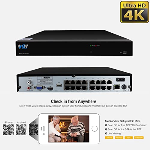GW Security 16 Channel NVR 4K 8MP PoE 2.8-12mm Varifocal Zoom Security Camera System with 16 x 4K 8MP IP Microphone Waterproof Smart AI Bullet Camera, Face Recognition/Human/Vehicle Detection