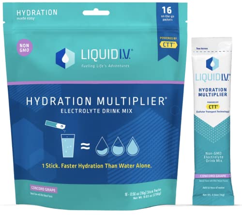 Liquid I.V. Hydration Multiplier - Concord Grape - Hydration Powder Packets | Electrolyte Drink Mix | Easy Open Single-Serving Stick | Non-GMO | 16 Sticks
