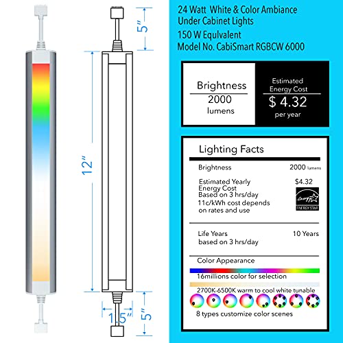 Smart Under Cabinet Lighting Strip Lights White & Color Changing Dimmable Work with Alexa Google Smart Thing Phone App, RGB Multi Colored Lamp for Kitchen Counter Light Fixture (6 Lights Bar Kit)