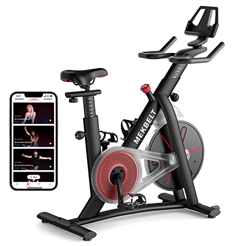 MEKBELT Exercise Bike, Indoor Cycling Stationary Bike Supports Bluetooth Connection, Smart Magnetic Bike with 100 Level Resistance Works with Multiple Fitness Apps for Home Use (Black)