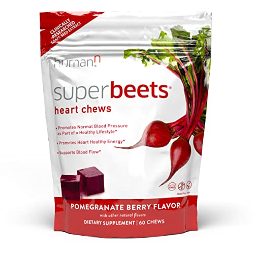 humanN Heart Chews - Nitric Oxide Production and Blood Pressure Support - Grape Seed Extract & Non-GMO Beet Energy Chews - Pomegranate Berry Flavor, 60 Count