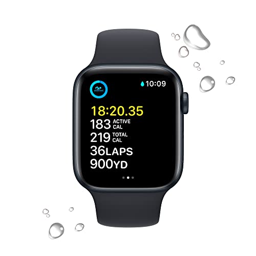 Apple Watch SE (2nd Gen) [GPS 44mm] Smart Watch w/Midnight Aluminum Case & Midnight Sport Band - M/L. Fitness & Sleep Tracker, Crash Detection, Heart Rate Monitor, Retina Display, Water Resistant