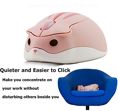 2.4GHz Wireless Mouse Cute Hamster Shape Less Noice Portable Mobile Optical 1200DPI USB Mice Cordless Mouse for PC Laptop Computer Notebook MacBook Kids Girl Gift (Pink)