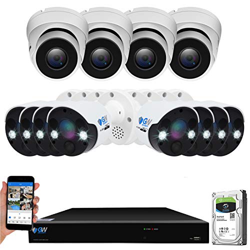 GW 16 Channel 4K NVR 8MP 4K AI Smart Home Security Camera System, (4) Dome and (8) Bullet Built-in Microphone Audio Recording HD 2160P 4K IP PoE Cameras, Face Recognition/Human/Vehicle Detection