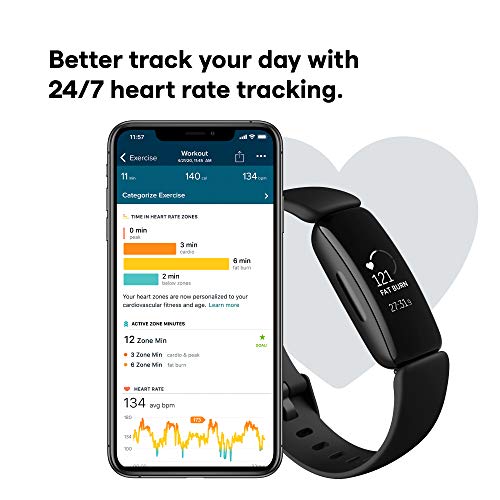 Fitbit Inspire 2 Health & Fitness Tracker with a Free 1-Year Fitbit Premium Trial, 24/7 Heart Rate, Black/Black, One Size (S & L Bands Included)