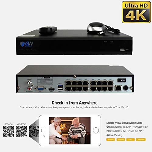 GW 16 Channel 4K NVR 8MP 4K AI Smart Home Security Camera System, (4) Dome and (8) Bullet Built-in Microphone Audio Recording HD 2160P 4K IP PoE Cameras, Face Recognition/Human/Vehicle Detection