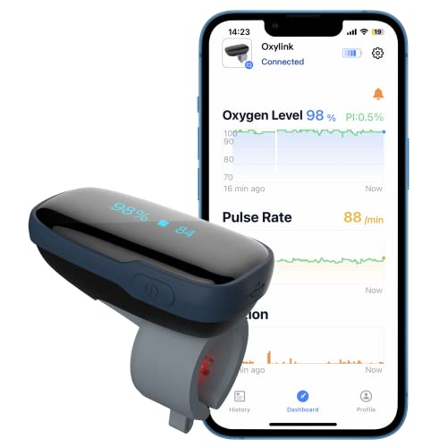 Wellue Oxylink Wireless Wearable Blood Oxygen Monitor, Bluetooth Pulse Meter with Audio Reminder in Free App - Wearable O2 Monitor Rechargeable