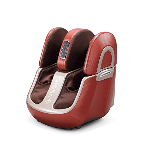 Zarifa USA Z-Smart Electric Shiatsu Spa Foot and Leg Massager with 90 Degree Swing for Knee, Calves and Upper Thigh, Integrated Jade Stone Heat Rollers and Airbag Compression, Cherry