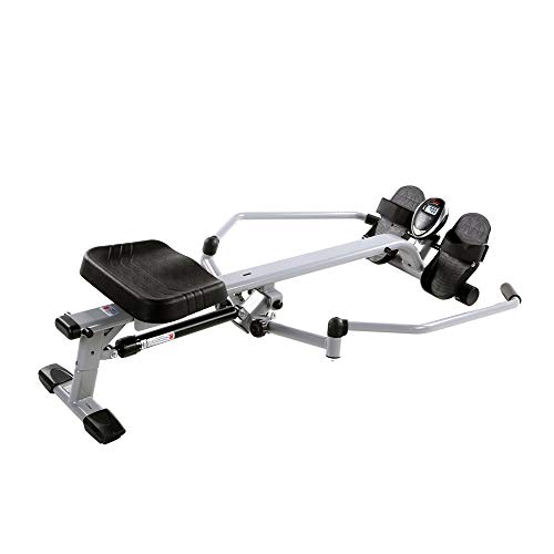 Sunny Health & Fitness SF-RW5639 Full Motion Rowing Machine Rower w/ 350 lb Weight Capacity and LCD Monitor, Silver