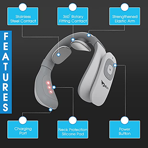 Alicorn Pulse Smart Neck Massager with Heat Intelligent Smart Massager Pulse TENS (White) Portable Wireless Cordless Heated Deep Tissue Trigger Point with Remote Control, Relax Soothing Therapy Travel