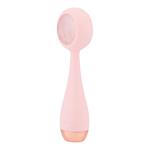 PMD Clean Pro RQ - Smart Facial Cleansing Device with Silicone Brush & Rose Quartz Gemstone ActiveWarmth Anti-Aging Massager - Waterproof - SonicGlow Vibration - Clear Pores & Blackheads