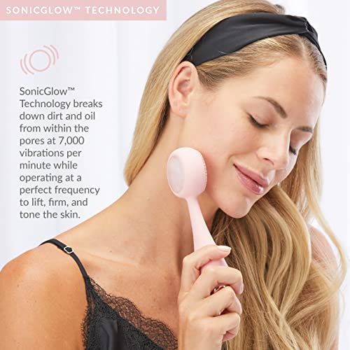 PMD Clean Pro RQ - Smart Facial Cleansing Device with Silicone Brush & Rose Quartz Gemstone ActiveWarmth Anti-Aging Massager - Waterproof - SonicGlow Vibration - Clear Pores & Blackheads