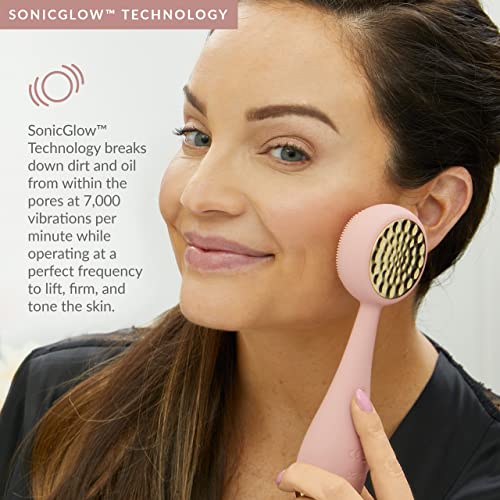 PMD Clean Pro Gold - Smart Facial Cleansing Device with Silicone Brush & 24K Gold ActiveWarmth Anti-Aging Massager - Waterproof - SonicGlow Vibration - Clear Pores & Blackheads