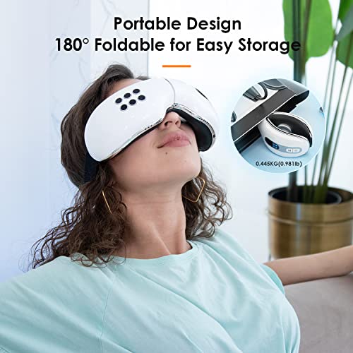 Huhubol Eye Massager with Heat and Cooling, Music Heated Eye Massager for Relax Eye Strain Dry Eye Eye Bags Dark Circles and Puffiness, Eye Mask Massager Improve Sleeping, Nice Gifts (White)
