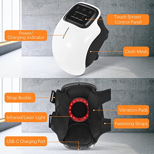 Pokytcox Knee Massager Large LED Screen Infrared Heated Vibration for Arthr-itis Massager with Heat and Kneading Wearable Rechargeable Electronic Smart Home Office Use (Off-White) Mothers Day Gifts