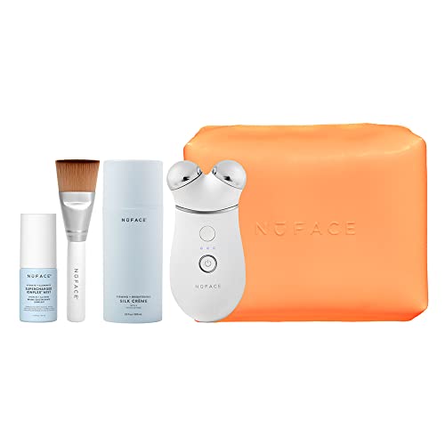 NuFACE TRINITY+ Supercharged Skincare Routine – Microcurrent Facial Toning Device with Silk Crème Activator, Mini IonPlex Facial Mist and Applicator Brush