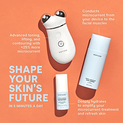 NuFACE TRINITY+ Supercharged Skincare Routine – Microcurrent Facial Toning Device with Silk Crème Activator, Mini IonPlex Facial Mist and Applicator Brush