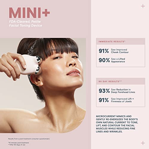 NuFACE MINI+ Skincare Regimen – Petite Microcurrent Facial Toning Device with Aqua Gel Activator 10 Oz, Clean Sweep Applicator Brush + Travel Bag - Sandy Rose
