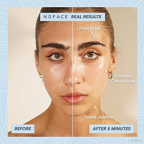 NuFACE MINI+ Skincare Regimen – Petite Microcurrent Facial Toning Device with Aqua Gel Activator 10 Oz, Clean Sweep Applicator Brush + Travel Bag - Sandy Rose
