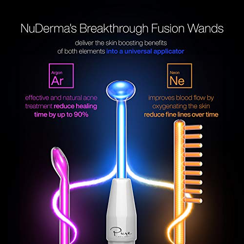 NuDerma Clinical Skin Therapy Wand - Portable High Frequency Skin Therapy Machine w 6 Fusion Neon + Argon Wands – Anti Aging - Blemish & Spot Control - Skin Tightening & Radiance - Wrinkle Reducing