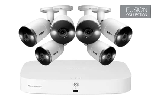 Lorex 4K Security Camera System, Fusion 8-Channel 2TB NVR with 6 Indoor/Outdoor Wired IP POE Smart Deterrence Cameras, Smart Motion Detection Plus