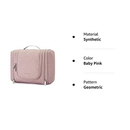 BAGSMART Toiletry Bag, Travel Toiletry Organizer with hanging hook, Water-resistant Cosmetic Makeup Bag Travel Organizer for Shampoo, Full Sized Container, Toiletries, Pink