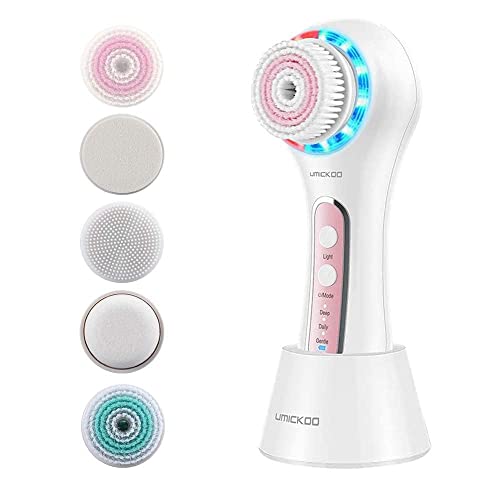 UMICKOO Facial Cleansing Brush,Rechargeable IPX7 Waterproof Face Scrubber with 5 Brush Heads,Face Spin Brush for Exfoliating, Massaging and Deep Cleansing