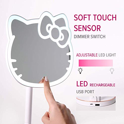 Impressions Vanity Hello Kitty LED Rechargeable Makeup Mirror with 360 Degree Rotation, Touch Sensor Desk Mirror with Light Strip and Adjustable Brightness
