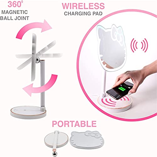Impressions Vanity Hello Kitty LED Rechargeable Makeup Mirror with 360 Degree Rotation, Touch Sensor Desk Mirror with Light Strip and Adjustable Brightness