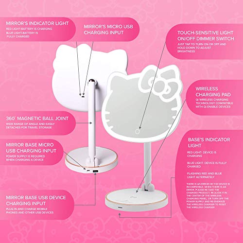 Impressions Vanity Hello Kitty LED Rechargeable Makeup Mirror with 360 Degree Rotation, Touch Sensor Desk Mirror with Light Strip and Adjustable Brightness
