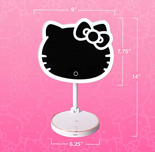 Impressions Vanity Hello Kitty LED Rechargeable Makeup Mirror with 360 Degree Rotation, Touch Sensor Desk Mirror with Light Strip and Adjustable Brightness