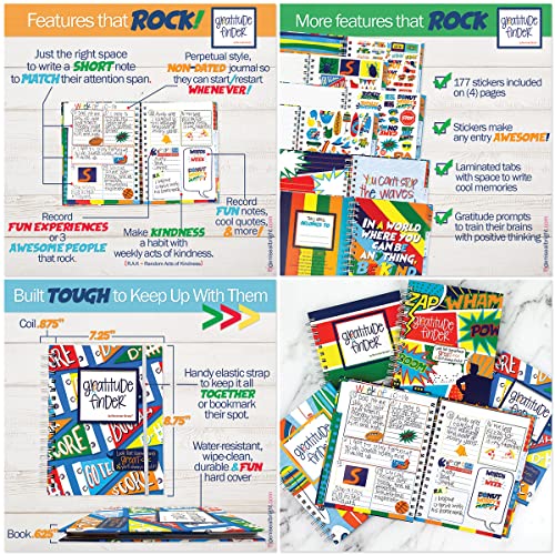 Denise Albright Gratitude Finder® 52 Week Non-Dated Journal for Boys with 177 Totally Cool Hand-Illustrated Stickers (Super Kiddo)