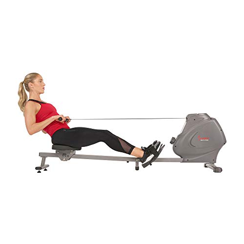 Sunny Health & Fitness Compact Folding Magnetic Rowing Machine with LCD Monitor, Bottle Holder, 43 Inch Slide Rail, 285 LB Max Weight - Synergy Power Motion - SF-RW5801, Gray