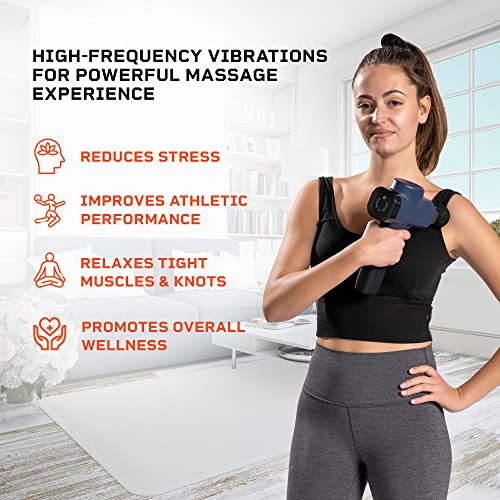 Sonic Handheld Percussion Massage Gun - Deep Tissue Massager for Sore Muscle and Stiffness - Quiet, 5 Speed High-Intensity Vibration - Quick Rechargeable Device - Includes 8 Massage Heads (Blue)