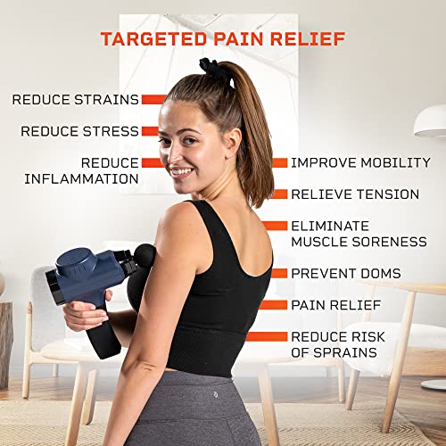 Sonic Handheld Percussion Massage Gun - Deep Tissue Massager for Sore Muscle and Stiffness - Quiet, 5 Speed High-Intensity Vibration - Quick Rechargeable Device - Includes 8 Massage Heads (Blue)