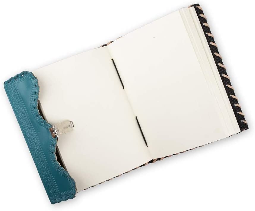 Ocean Blue Leather Lock Journal - Handmade Vintage Bound
