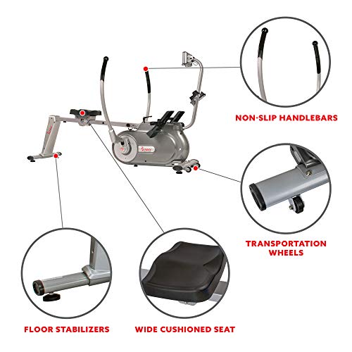 Sunny Health & Fitness Full Motion Magnetic Rowing Machine Rower with Advanced LCD Display, Elevated Seat, 265 LB Max Weight and Foldable - SF-RW5864,Gray