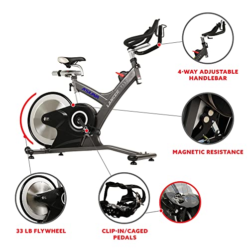 Sunny Health & Fitness Asuna 7130 Lancer Cycle Exercise Bike with Magnetic Resistance Belt Rear Drive, 33 LB Flywheel, Dual Caged/Clipless (SPD) Pedals, 285 LB Max Weight