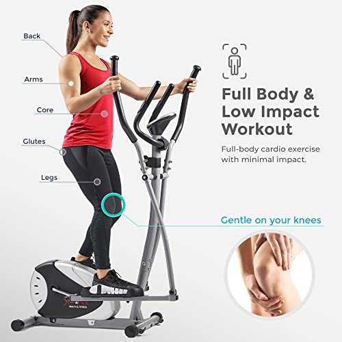 Sunny Health & Fitness Legacy Stepping Elliptical Machine, Total Body Cross Trainer with Hyper-Quiet Magnetic Belt Drive, Low Impact Exercise Equipment, Optional Bluetooth with Exclusive SunnyFit App