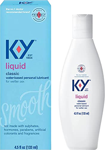 K-Y Liquid Lube, Personal Lubricant, New Water-Based Formula, Safe for Anal Use, Safe to Use with Latex Condoms, for Men, Women and Couples, Body Friendly, 4.5 Fl Oz (Pack of 6)