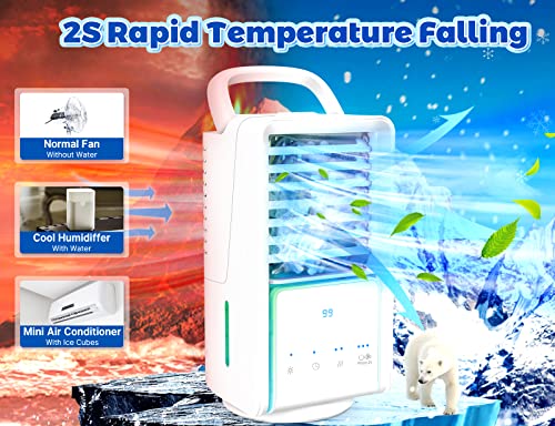Portable Air Conditioner Fan, 12 H Timing Evaporative Personal Air Cooler, 3 Speeds Mini Air Cooler with 700ml Large Water Tank, 4 in 1 Small Personal Desktop Cooling Fan for Car/Home/Camping/Room