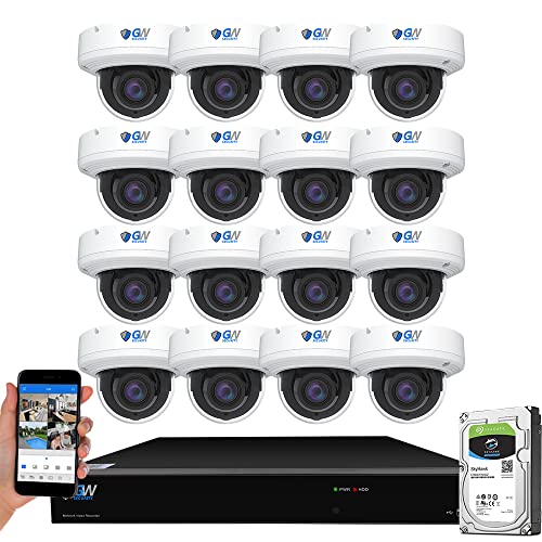 GW Security 16 Channel NVR 4K 8MP PoE 2.8-12mm Varifocal Zoom Security Camera System with 16 x 4K 8MP IP Microphone Waterproof Smart AI Dome Camera, Face Recognition/Human/Vehicle Detection