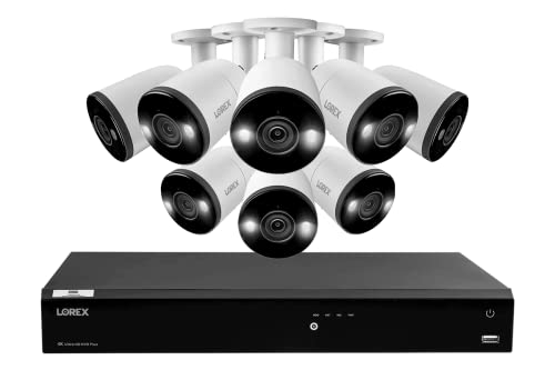 Lorex 4K Security Camera System, Fusion 16-Channel 3TB NVR System with 8 Indoor/Outdoor Wired IP POE Metal Smart Deterrence Cameras