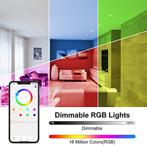 SikSog Smart Recessed Lighting 4 Inch Color Changing 12W LED Downlight, 1000 Lumen Recessed Ceiling Light, RGB & Cool White 5000K Dimmable by Bluetooth Control - 12 Pack