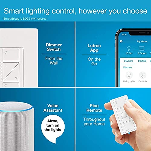 Lutron Caséta Wireless Smart Lighting Dimmer Switch for Wall and Ceiling Lights | PD-6WCL-WH | White