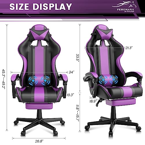 Ferghana Purple Gaming Chairs with Footrest for Adult, Teens, Ergonomic Gamer Chair,Office Computer Gaming Chairs,E-Sports Racing Game Chair with Lumbar Pillow and Headrest