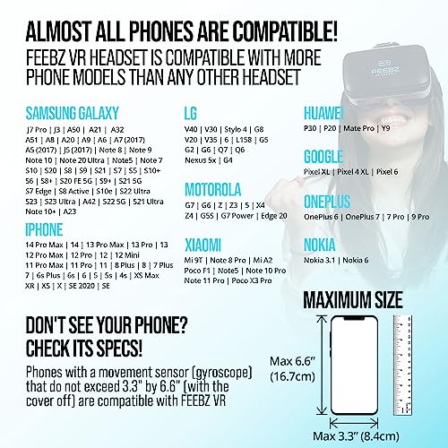 VR Headset Compatible with iPhone & Android - with Built-in Action Button | Virtual Reality Goggles for 4.7”-6.5” Cell Phone - Best Set Glasses | Gift for Kids and Adults for Experiencing VR - Blue