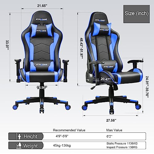 GTRACING Blue Gaming Chair with Audio Speakers